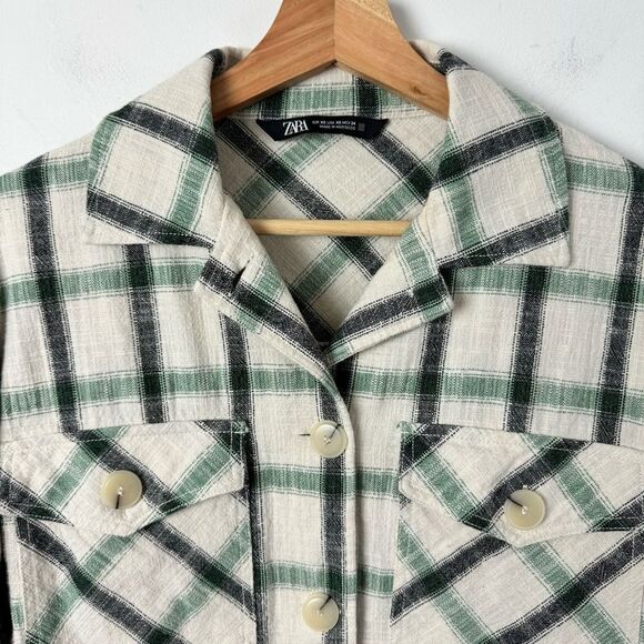 NWT Zara oversized shacket jacket plaid beige black white XS Button Up Size XS - Picture 7 of 11